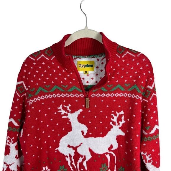 Tipsy Elves 1/4 Zip Pull Over Reindeer Sweater - Picture 3 of 7
